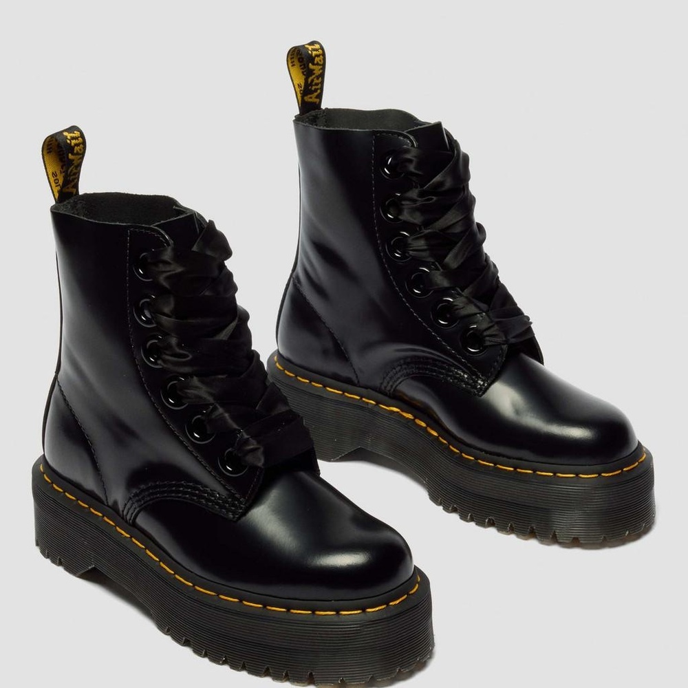 ⭐️Dr. Martens MOLLY Women's Leather Platform Boots BLACK BUTTERO size 8 - Picture 3 of 16